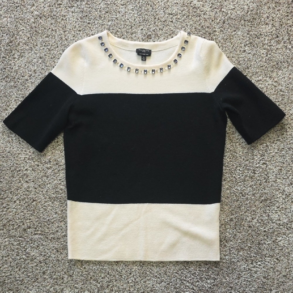 Talbots Cream Sweater with Embellished Neckline